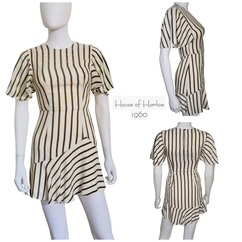 House of Harlow 1960 Black, Cream and Gold Striped Dress